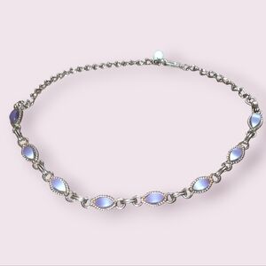 Purple spun glass choker silvertone hook clasp